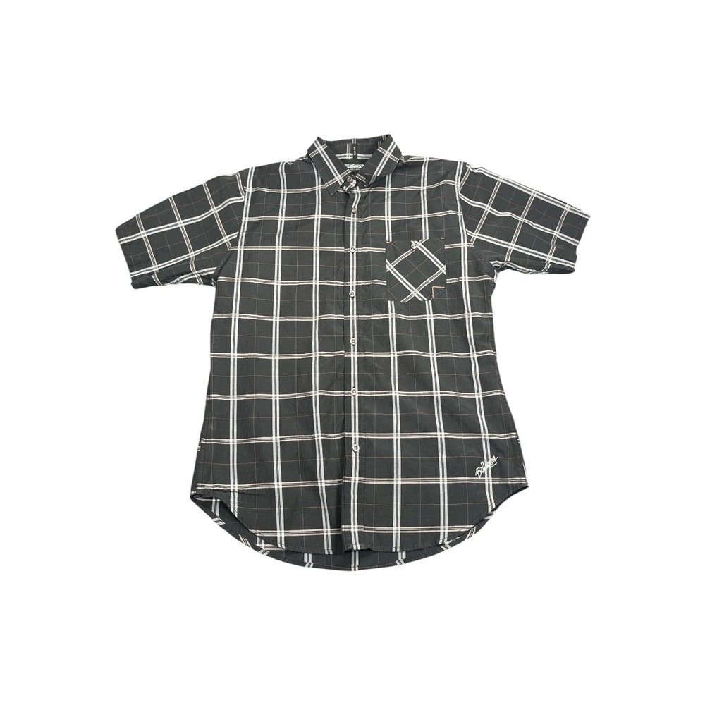 Billabong Mens Slim Fit Short Sleeve Button Down Plaid Shirt Black Large